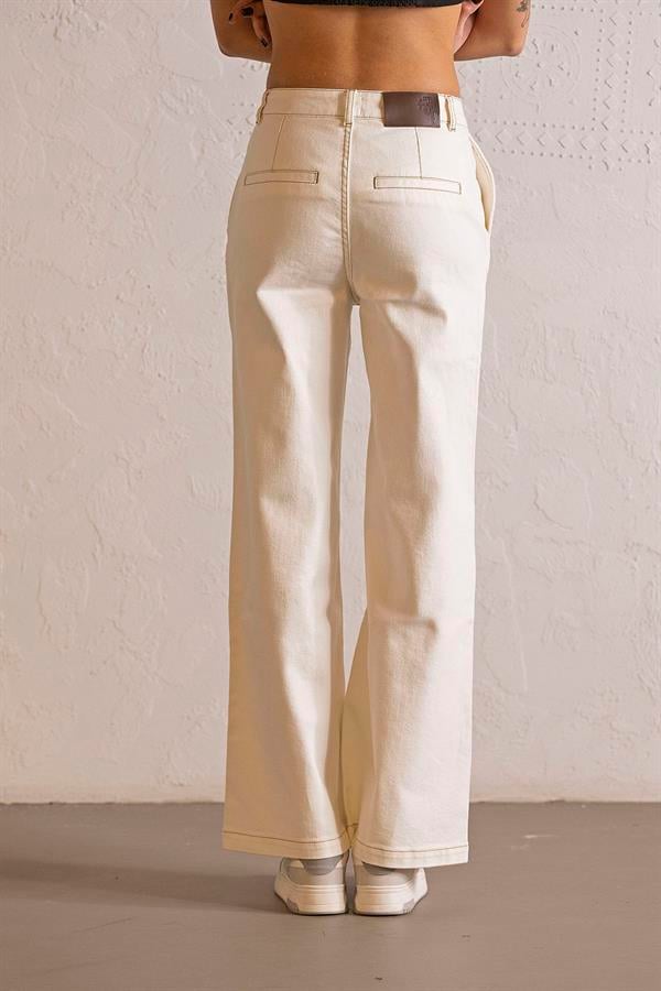 GMG Firenze-Wide Leg Ekru Denim Pantolon-DENİM PANTOLON-4-Milagron.com