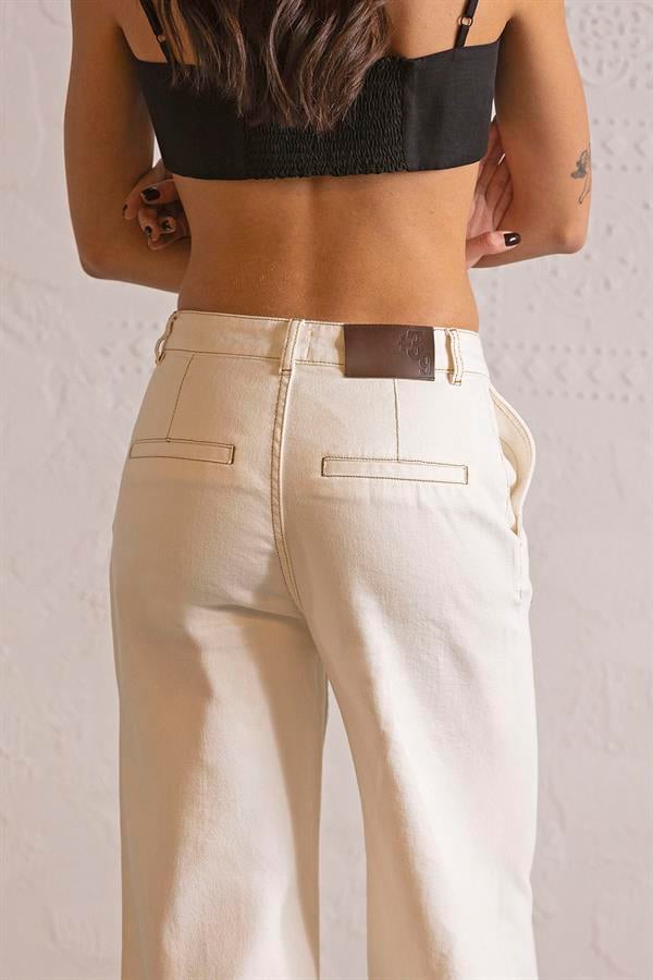 GMG Firenze-Wide Leg Ekru Denim Pantolon-DENİM PANTOLON-5-Milagron.com