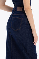Yüksek Bel Cepli Yırtmaçlı Kadın Denim Etek