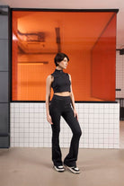GMG Firenze-Yüksek Bel İspanyol Paçası Fermuarlı örme Kadın Tayt Pantolon-Activewear-2-Milagron.com