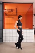 GMG Firenze-Yüksek Bel İspanyol Paçası Fermuarlı örme Kadın Tayt Pantolon-Activewear-3-Milagron.com