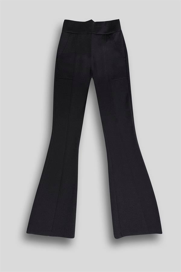 GMG Firenze-Yüksek Bel İspanyol Paçası Fermuarlı örme Kadın Tayt Pantolon-Activewear-5-Milagron.com