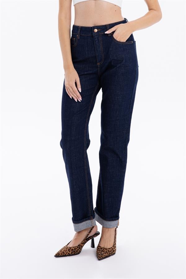 GMG Firenze-Yüksek Bel Straight Fit Denim Kadın Jean Pantolon-DENİM PANTOLON-1-Milagron.com
