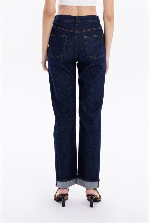 GMG Firenze-Yüksek Bel Straight Fit Denim Kadın Jean Pantolon-DENİM PANTOLON-7-Milagron.com