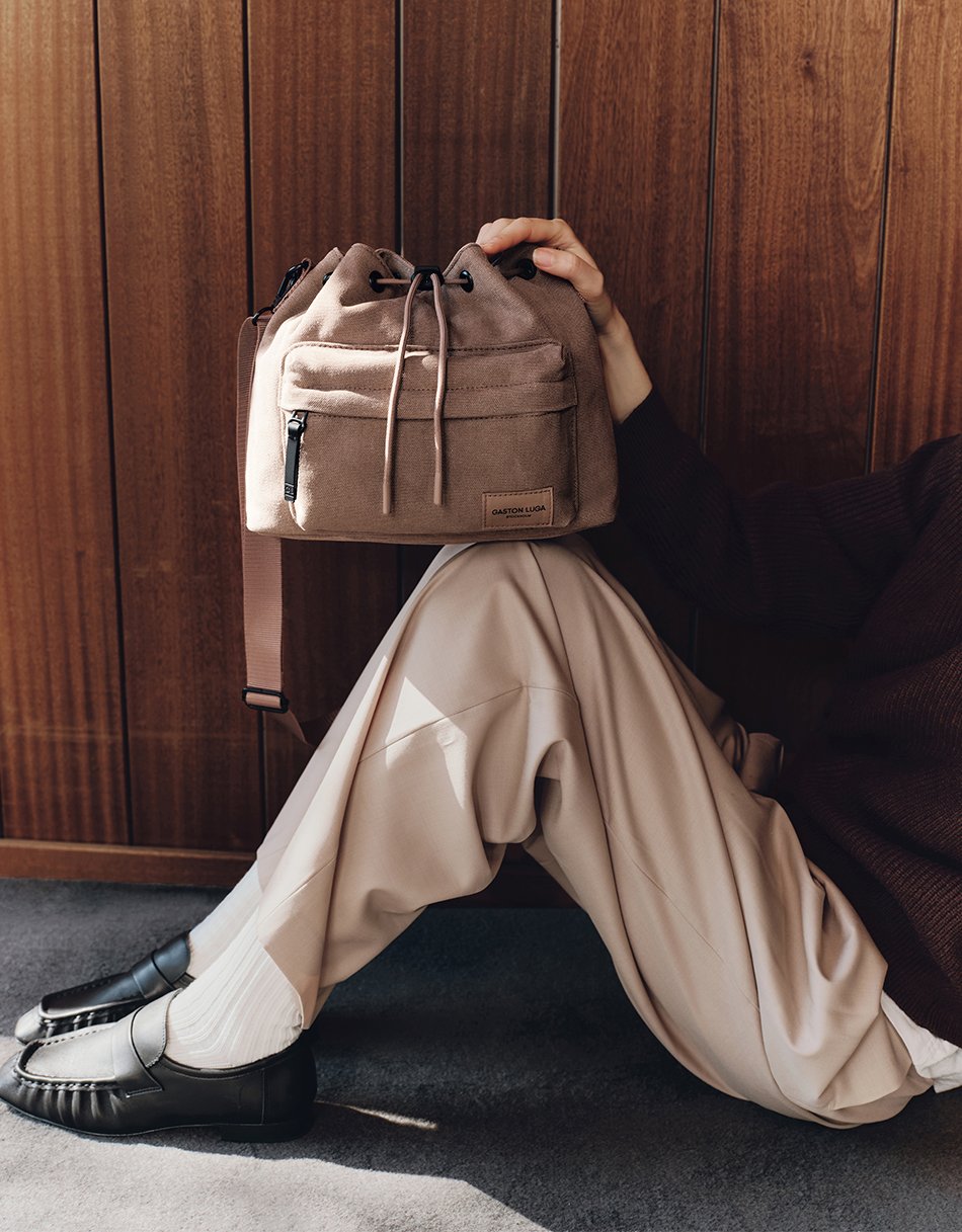 Gaston Luga Splash Bucket Crossbody Çanta - Weave Dusty Brown