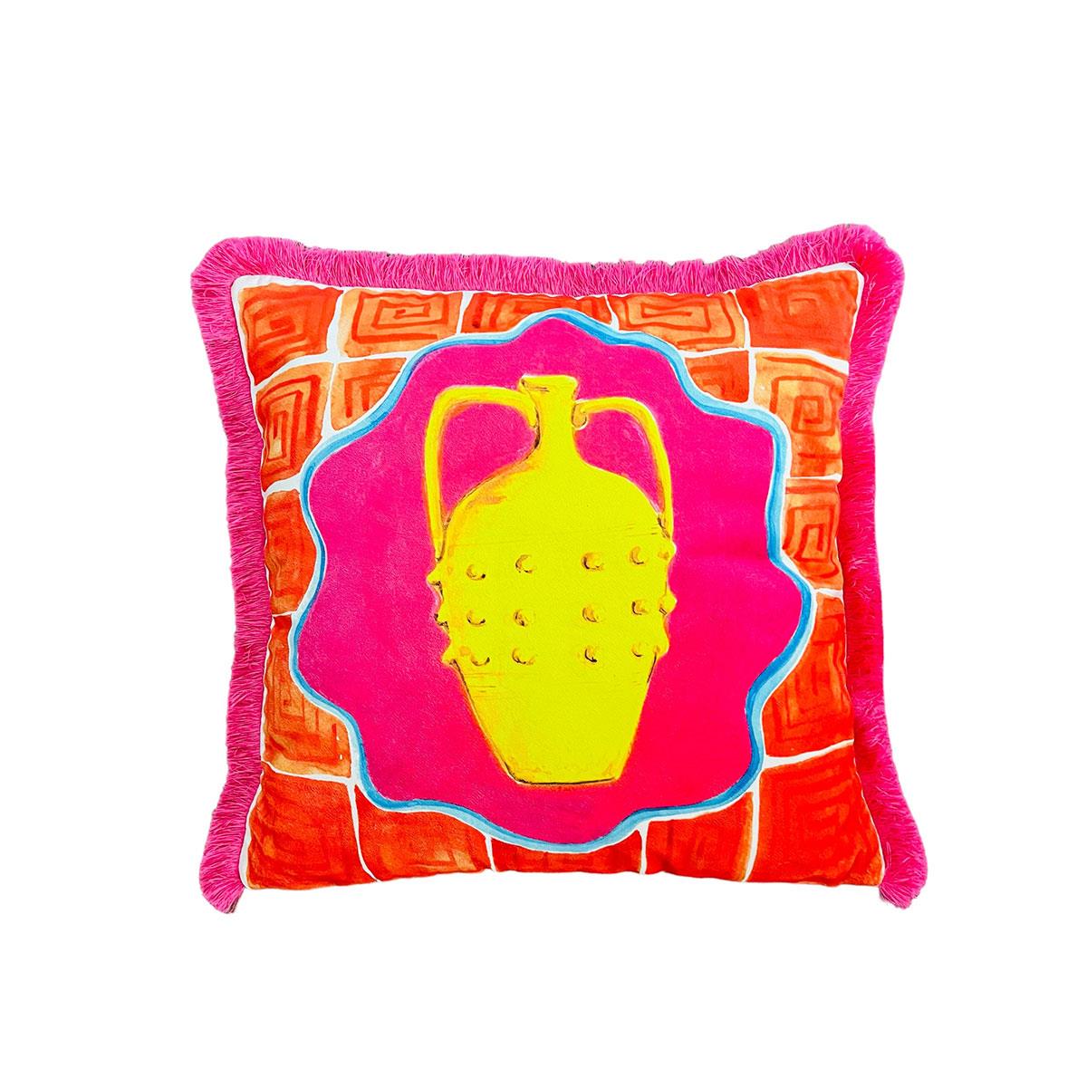 Antik Testi Desenli Kırlent - Özel Tasarım Kadife Yastık Kılıfı