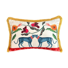 Boho Çiçek ve Çift Leopar Desenli Kadife Yastık Kılıfı – 40x60 cm – Püsküllü Dekoratif Kırlent Kılıfı