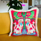 Dekoratif Chinoiserie Köpek Desenli Kadife Kırlent Kılıfı ( 45 cm x 45 cm )