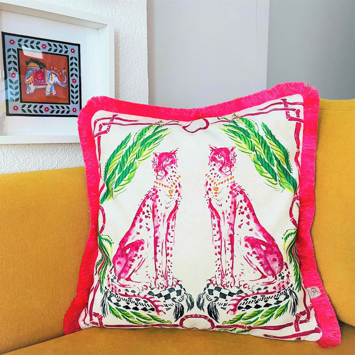 Dekoratif Çita Desenli Kadife Kırlent Kılıfı ( 45 cm x 45 cm )