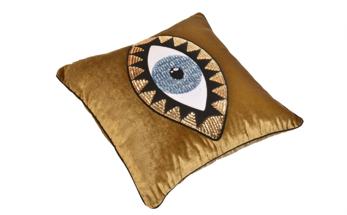 Dekoratif Göz Desenli Pullu Gold Kadife Kırlent Kılıfı ( 45 cm x 45 cm )