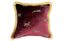 Dekoratif Leopar Desenli Bordo Kadife Kırlent Kılıfı 45 x 45 cm