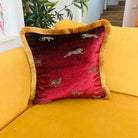 Dekoratif Leopar Desenli Bordo Kadife Kırlent Kılıfı 45 x 45 cm