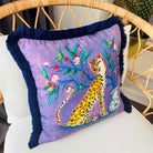 Dekoratif Leopar Desenli Mor Kadife Kırlent Kılıfı ( 45 cm x 45 cm )