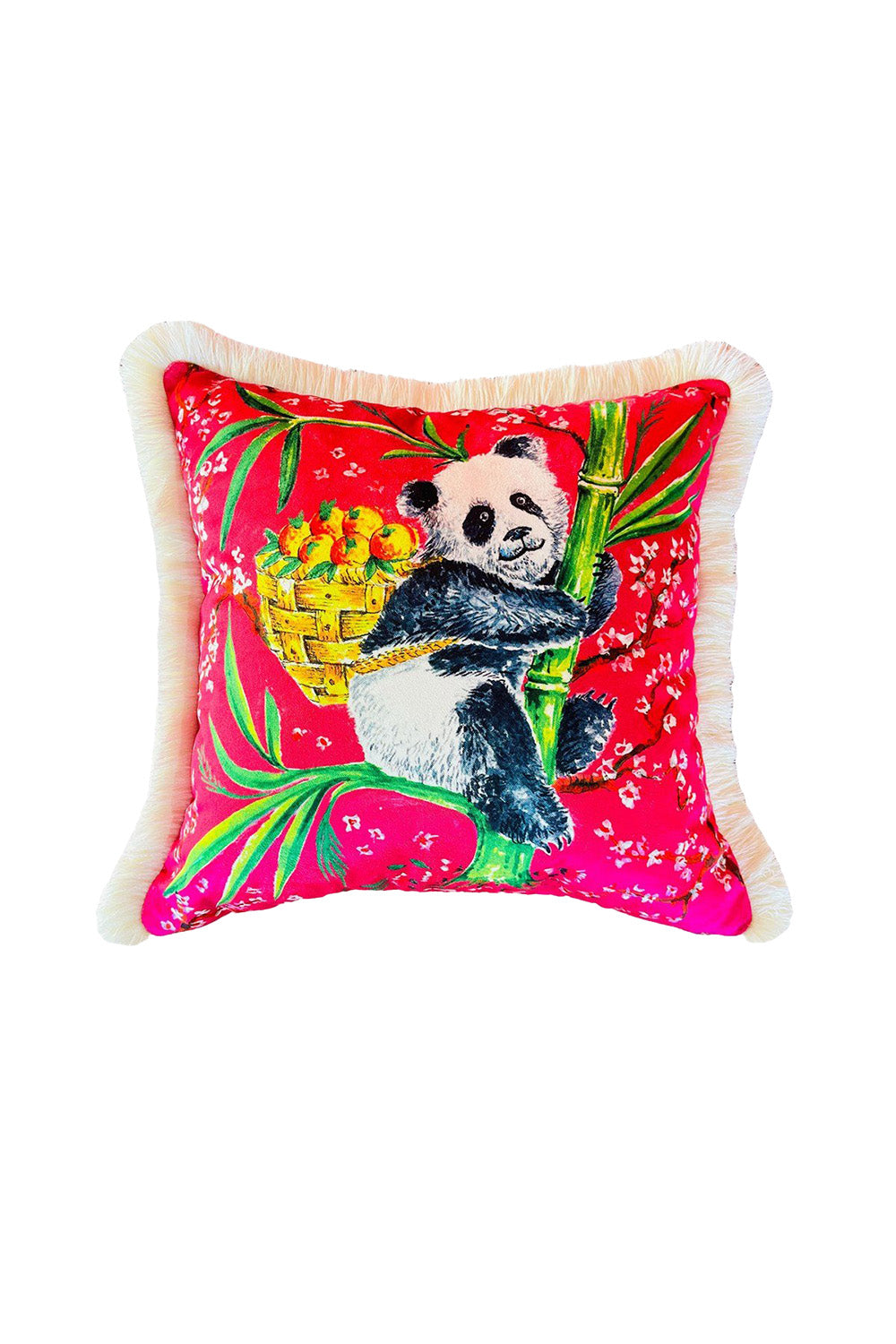 Ge Living-Dekoratif Panda Desenli Pembe Kadife Kırlent Kılıfı ( 45 X 45 )-Kırlent Kılıfı-1-Milagron.com