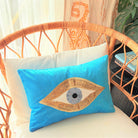 Dekoratif Pullu Göz Desenli Aqua Marin Kadife Kırlent Kılıfı ( 35 cm x 50 cm )