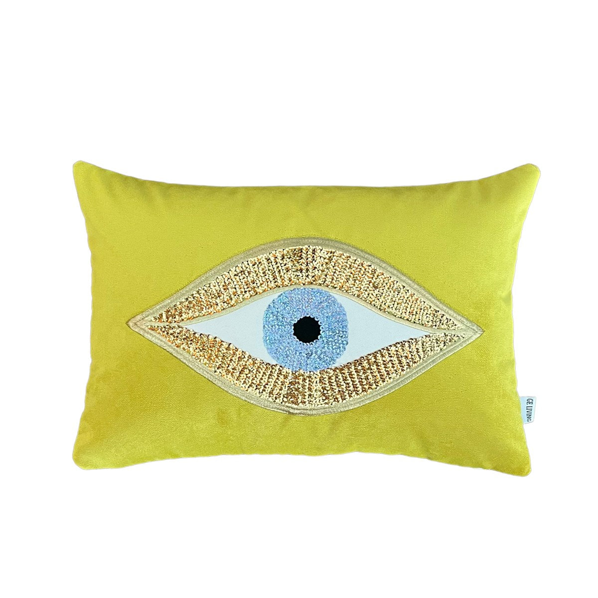 Dekoratif Pullu Göz Desenli Fıstık Yeşili Kadife Kırlent Kılıfı ( 35 cm x 50 cm )