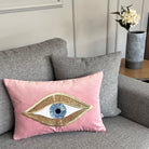 Dekoratif Pullu Göz Desenli Pembe Kadife Kırlent Kılıfı ( 35 cm x 50 cm )