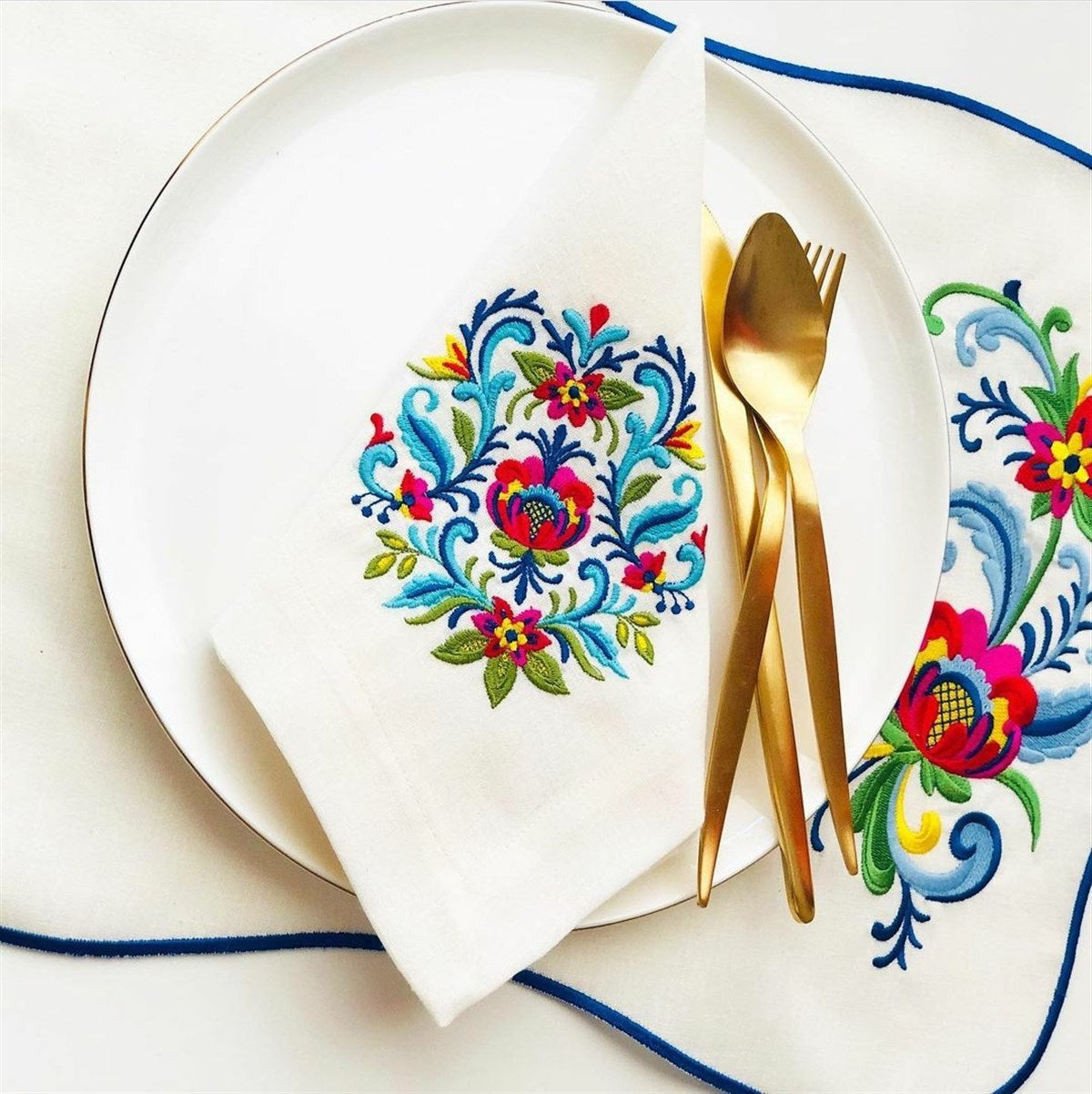 Dekoratif Renkli Çiçekli Rosemaling Desenli Kokteyl Peçete - 2 Adet
