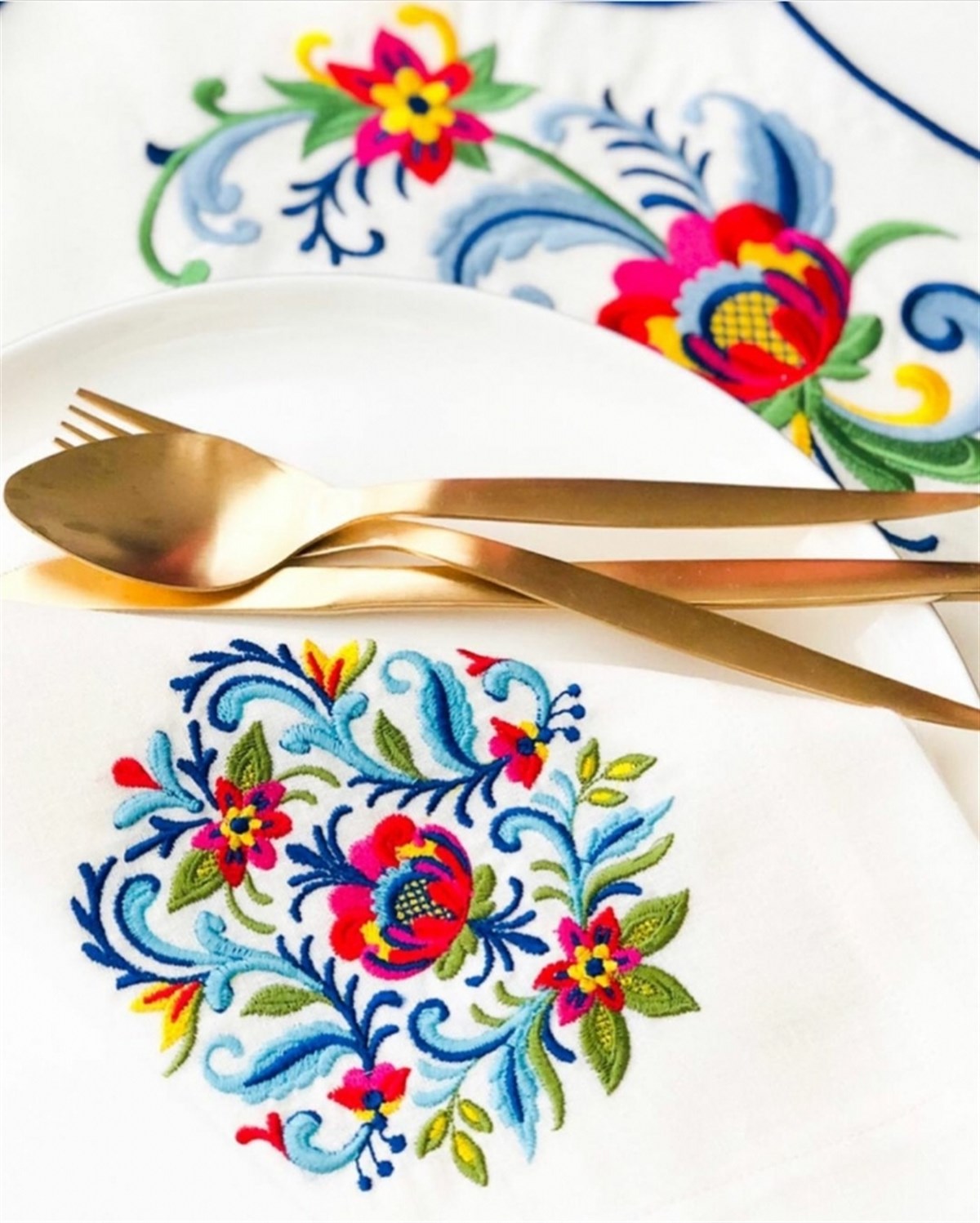 Dekoratif Rosemaling Çiçek Desenli Amerikan Servis - 2 Adet