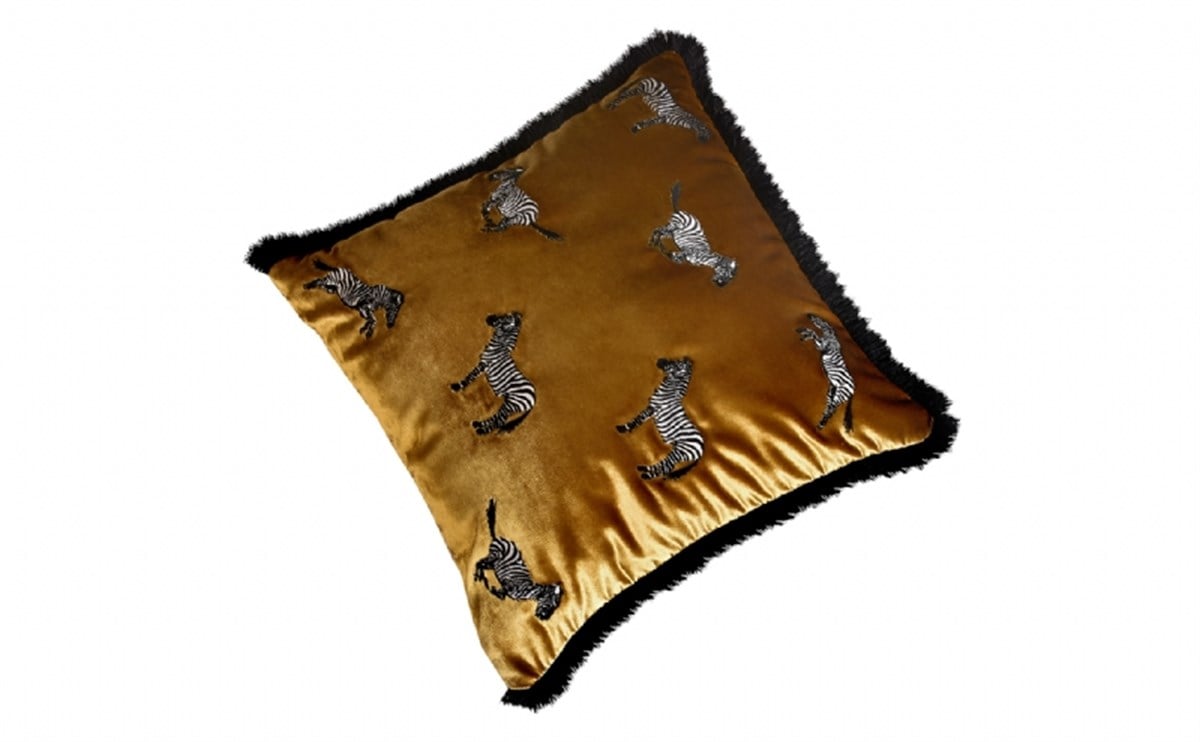 Dekoratif Zebra Desenli Gold Kadife Kırlent Kılıfı