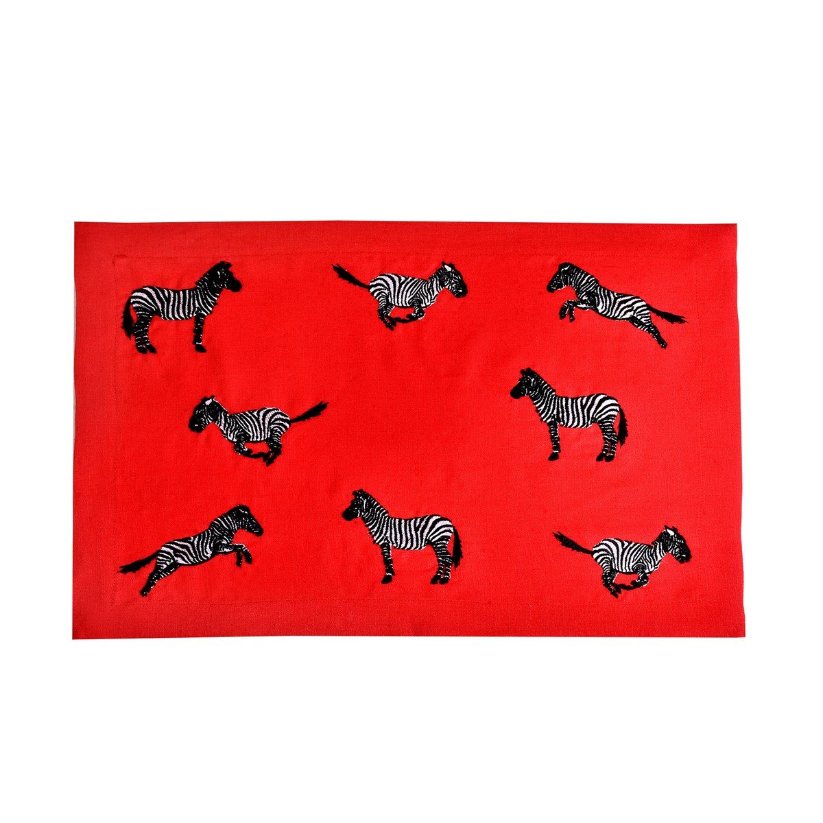 Dekoratif Zebra Desenli Kırmızı Keten Amerikan Servis - 2 Adet