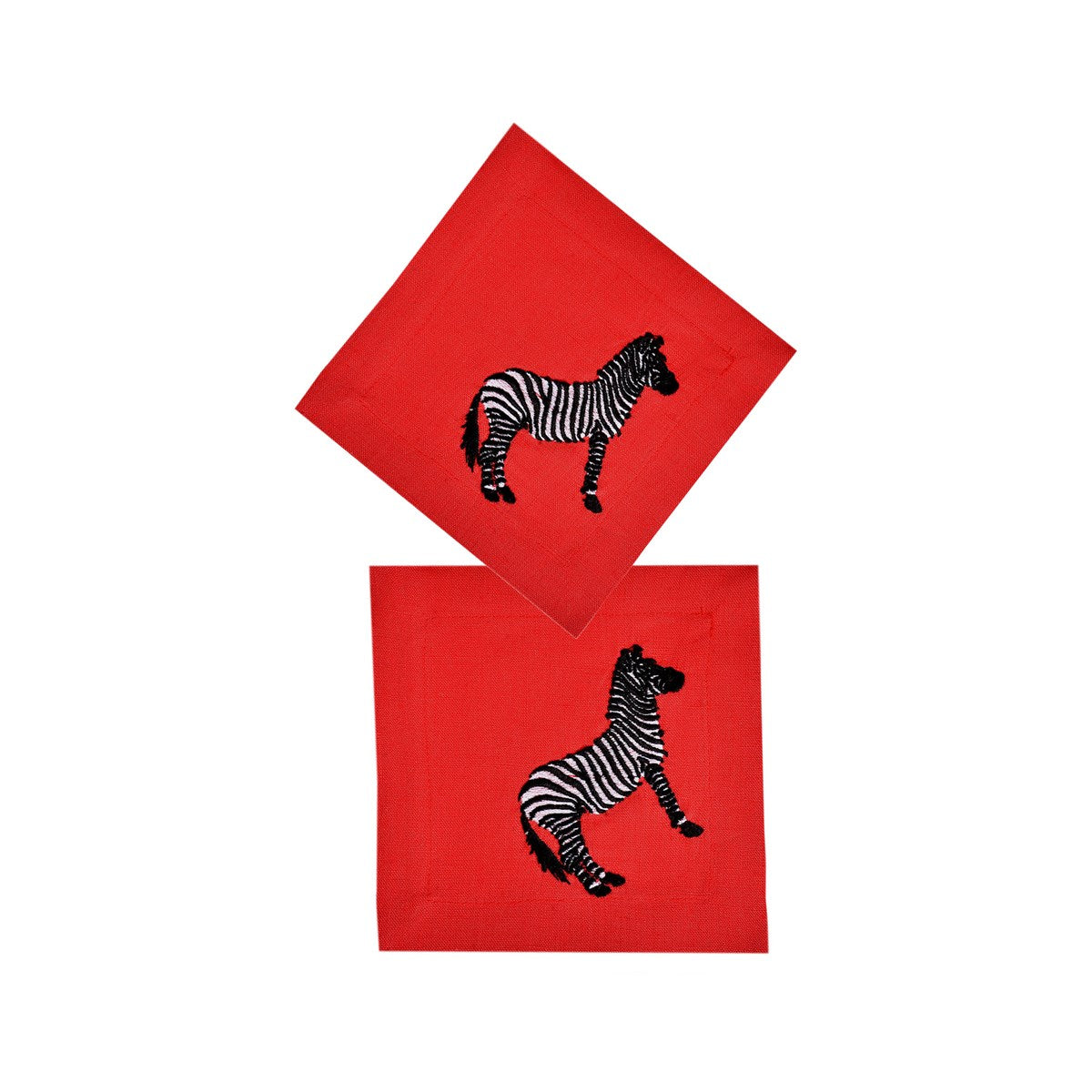 Dekoratif Zebra Desenli Kırmızı Keten Kokteyl Peçete - 2 Adet