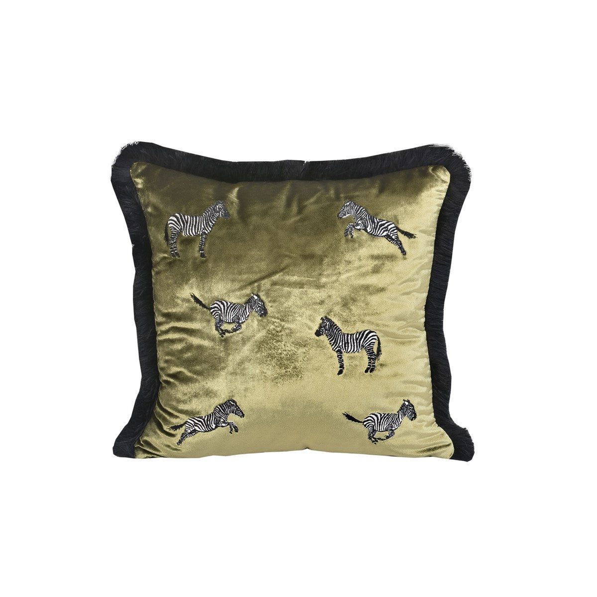 Dekoratif Zebra Desenli Yeşil Kadife Kırlent Kılıfı 45 x 45 cm