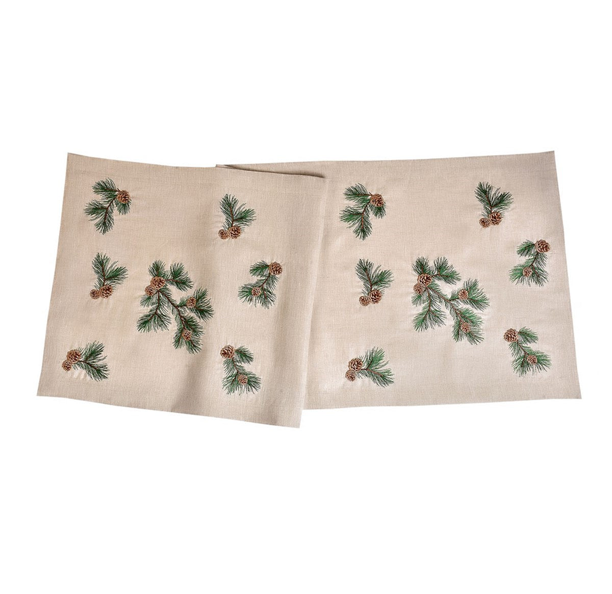Kozalak Desenli Dekoratif Bej Keten Runner -  40 cm 120 cm