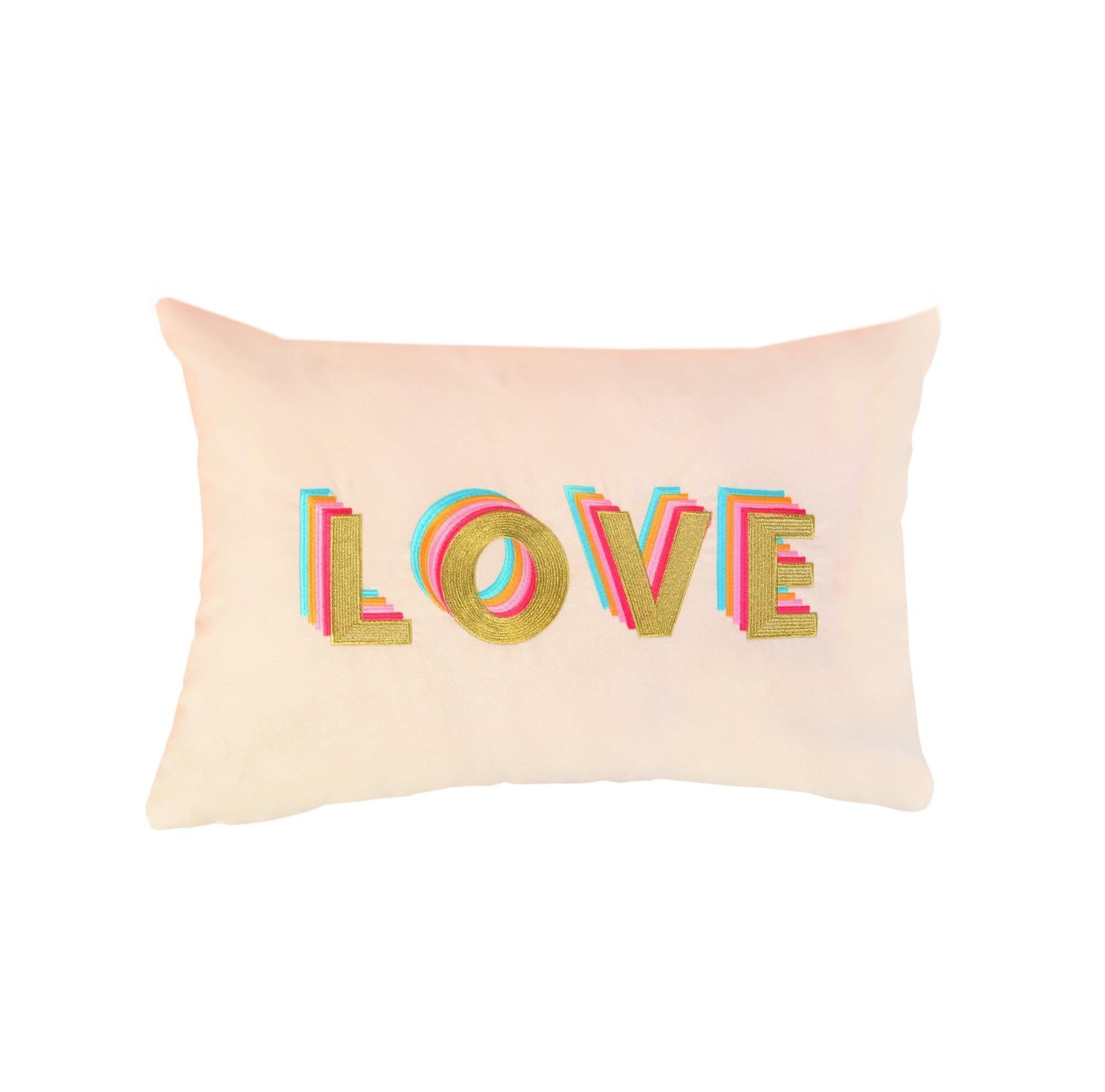 Love Desenli Krem Kadife Dekoratif Kırlent Kılıfı