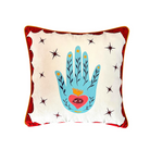 Mistik El ve Göz Desenli Kadife Yastık Kılıfı – 50x50 cm – Boho Dekoratif Kırlent Kılıfı
