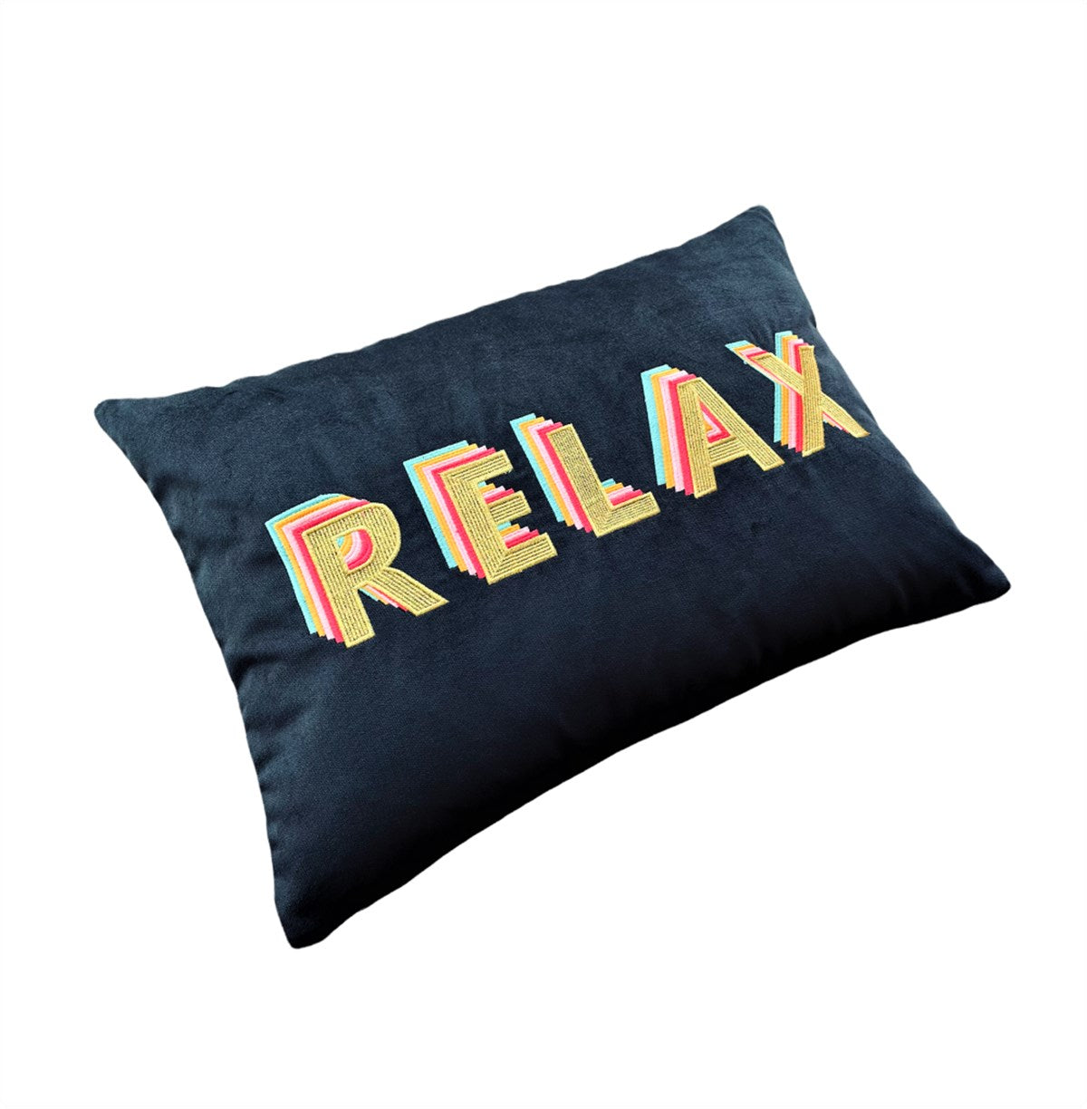 Relax Desenli Lacivert Kadife Dekoratif Kırlent Kılıfı