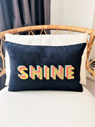 Shine Desenli Lacivert Kadife Dekoratif Kırlent Kılıfı