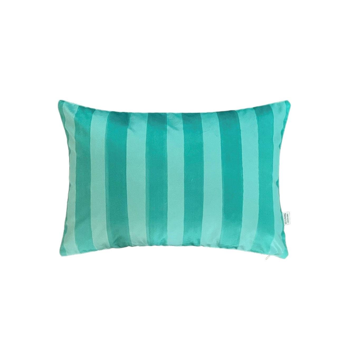 Turkuaz Çizgili Kadife Kırlent Kılıfı ( 35 cm x 50 cm )
