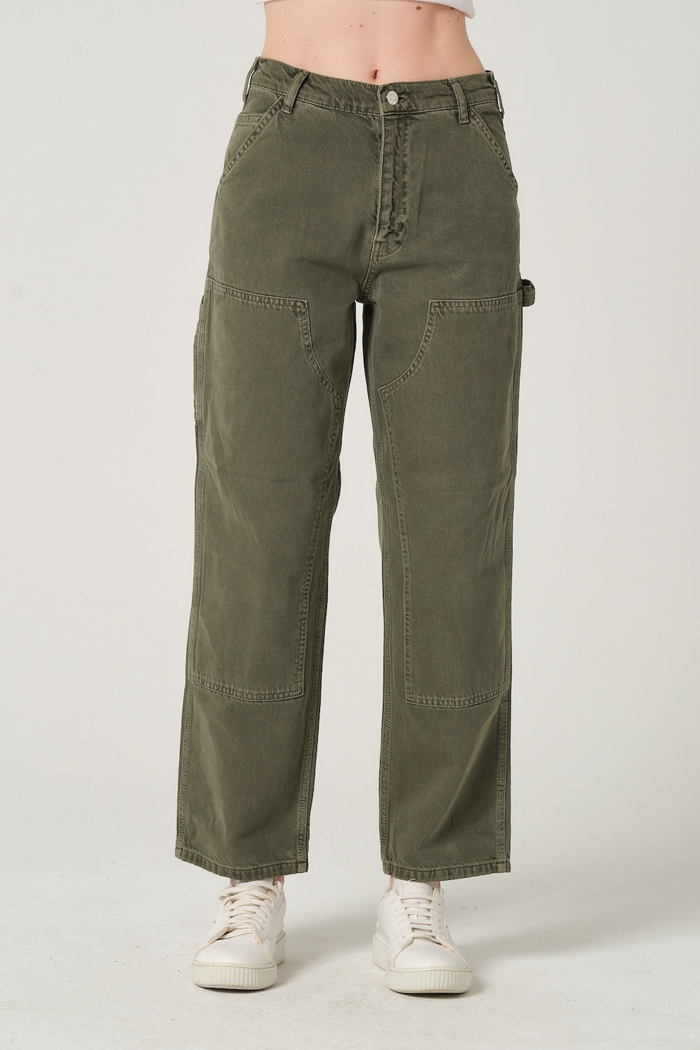 Gennaro-Carpenter Pants- Women Haki-Kot Pantolon-1-Milagron.com