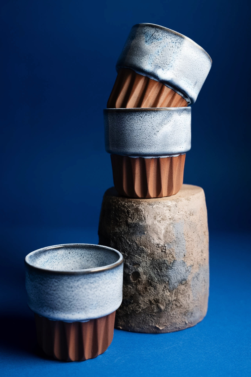 Orin Stoneware Bardak – Terracotta & Mavi & Beyaz - 3