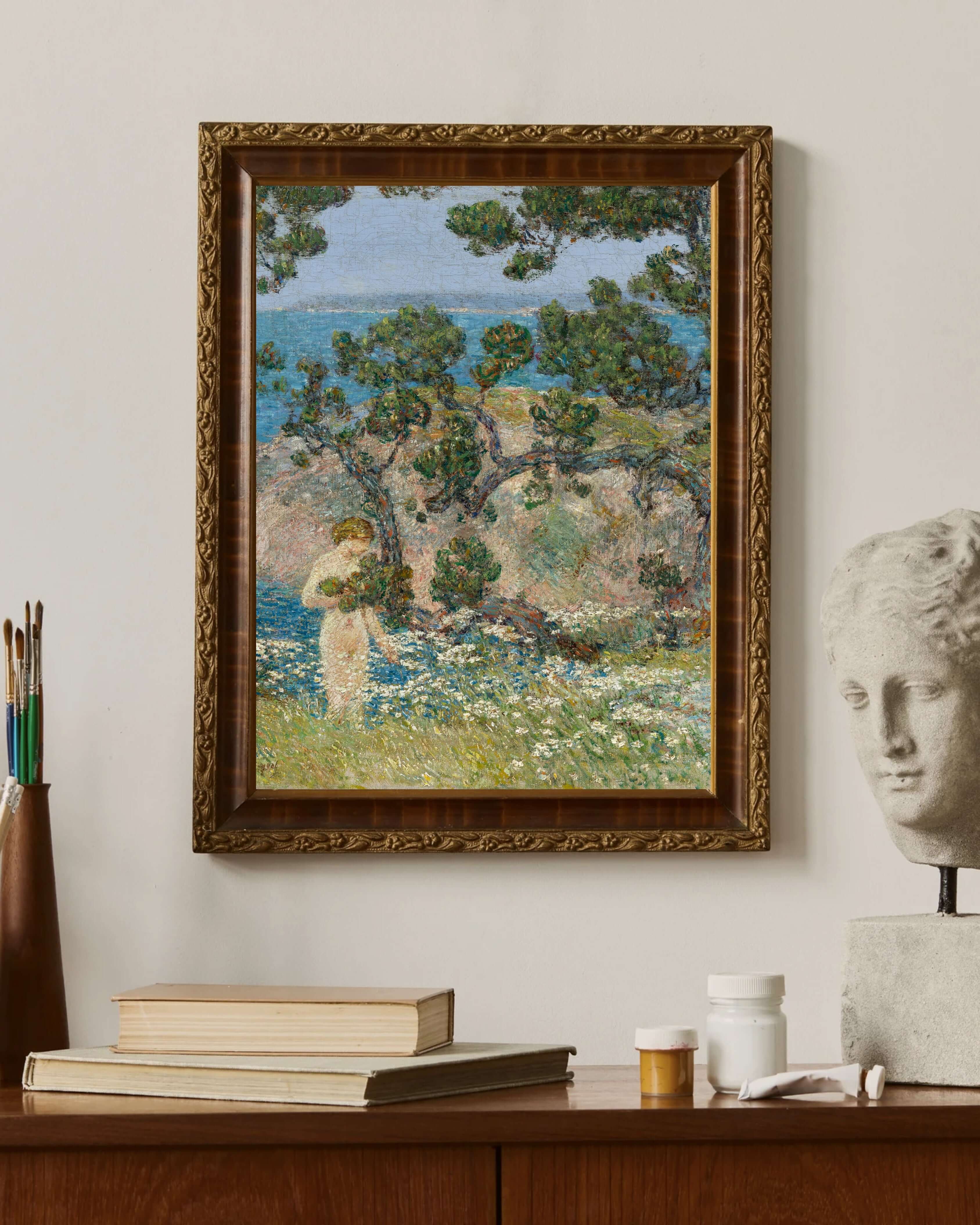 Childe Hassam - Mavi Deniz Ve Yıkanan Figür
