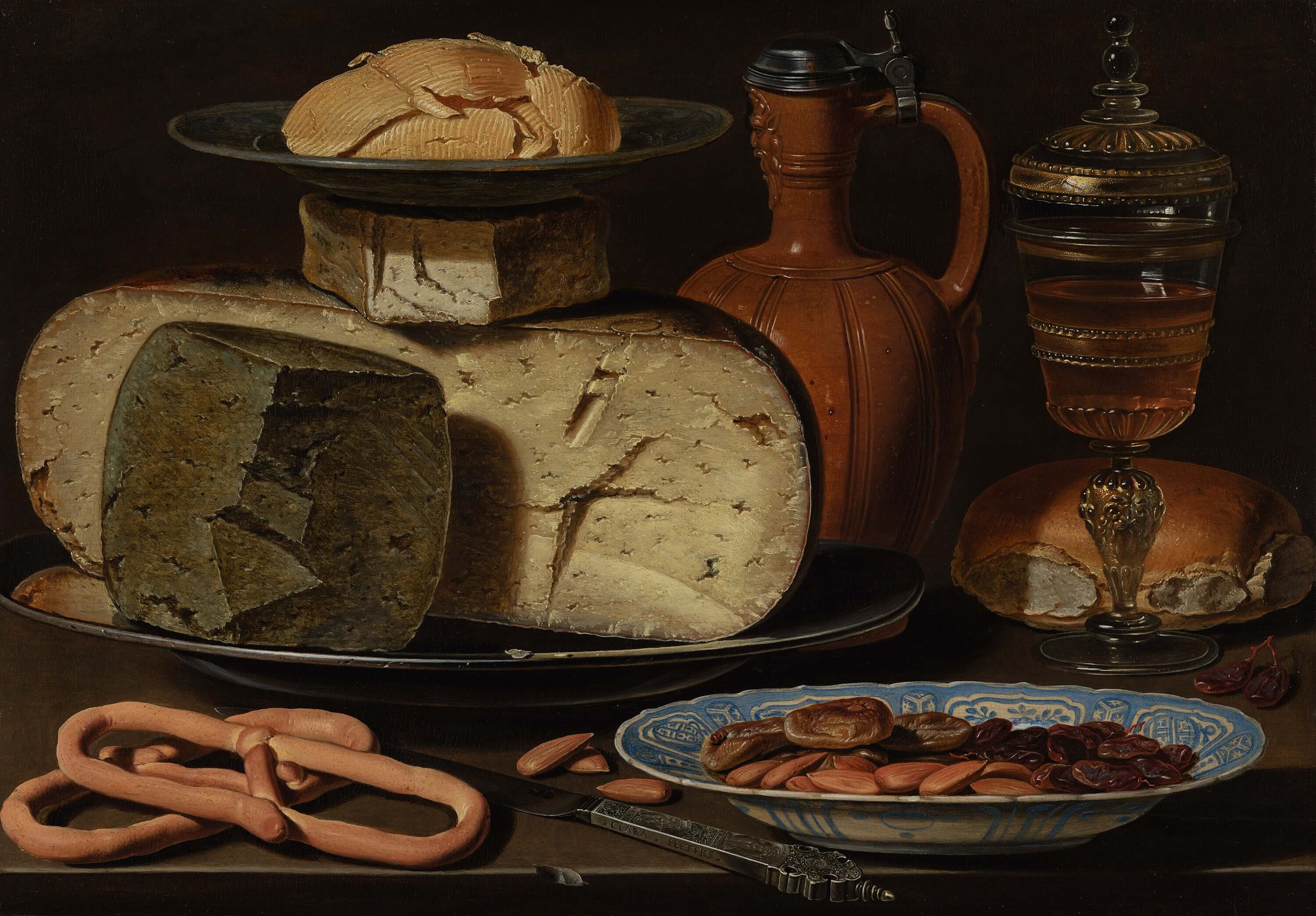 Clara Peeters - Peynir Badem Ve Pretzeller Ile Natürmort