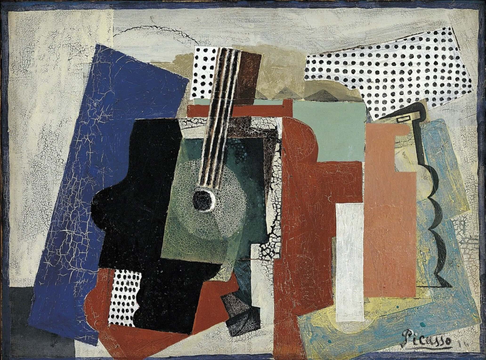 Pablo Picasso - Kapı Gitar Ve Şişelerle Natürmort