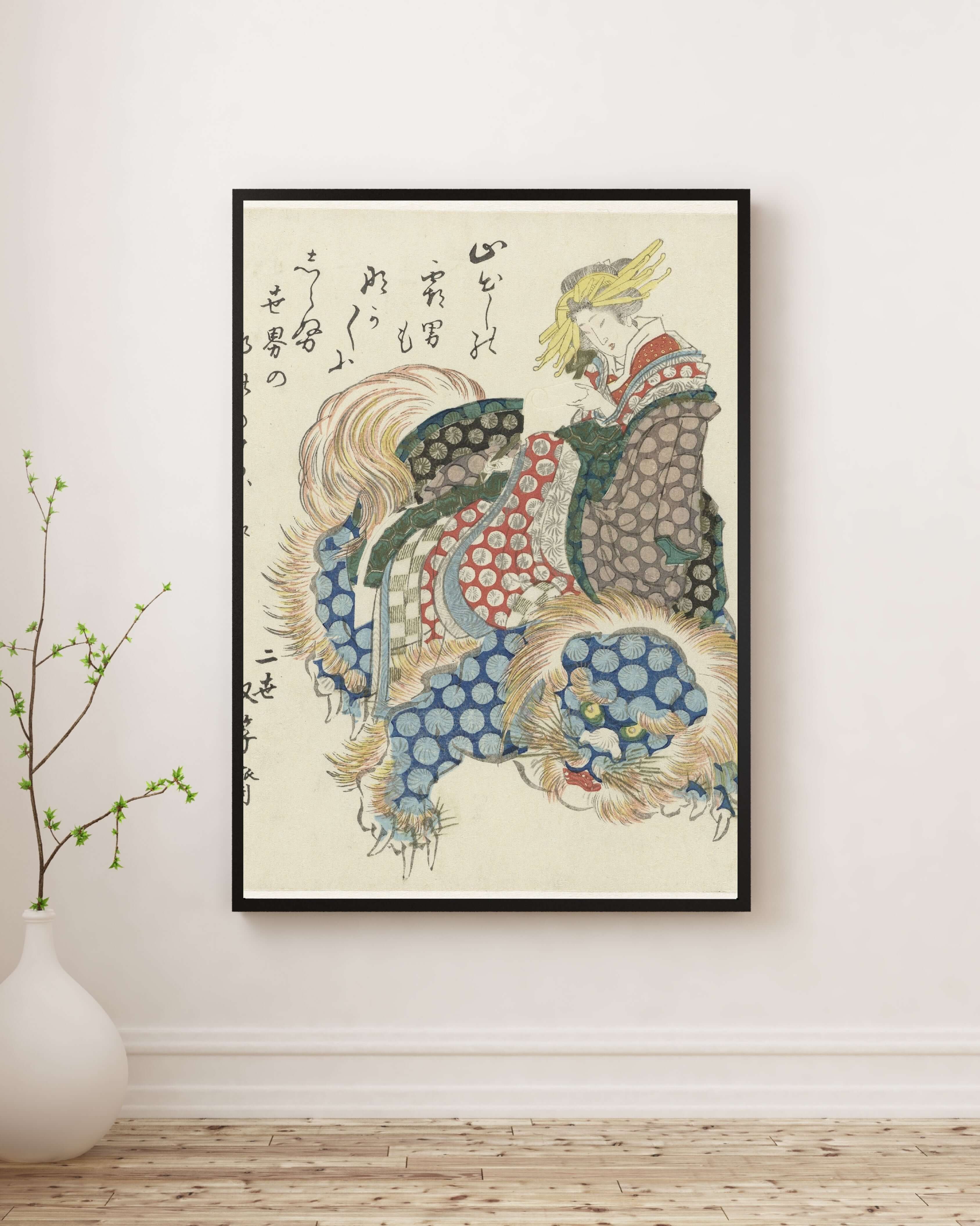 Totoya Hokkei - Shishi Üzerinde Giden Oiran