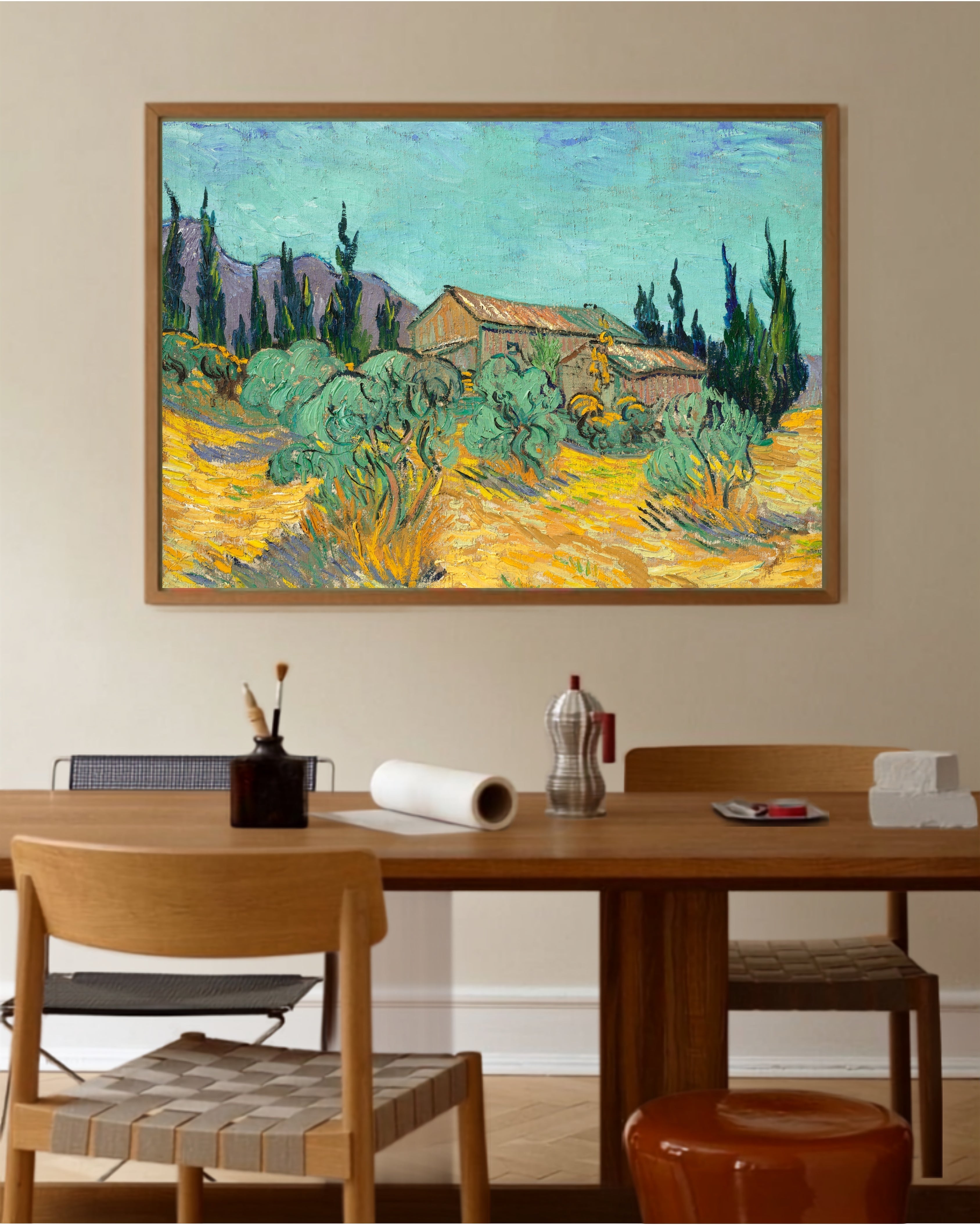 Vincent Van Gogh - Zeytin Ve Servi Ağaçları Arasında Ahşap Kulübeler