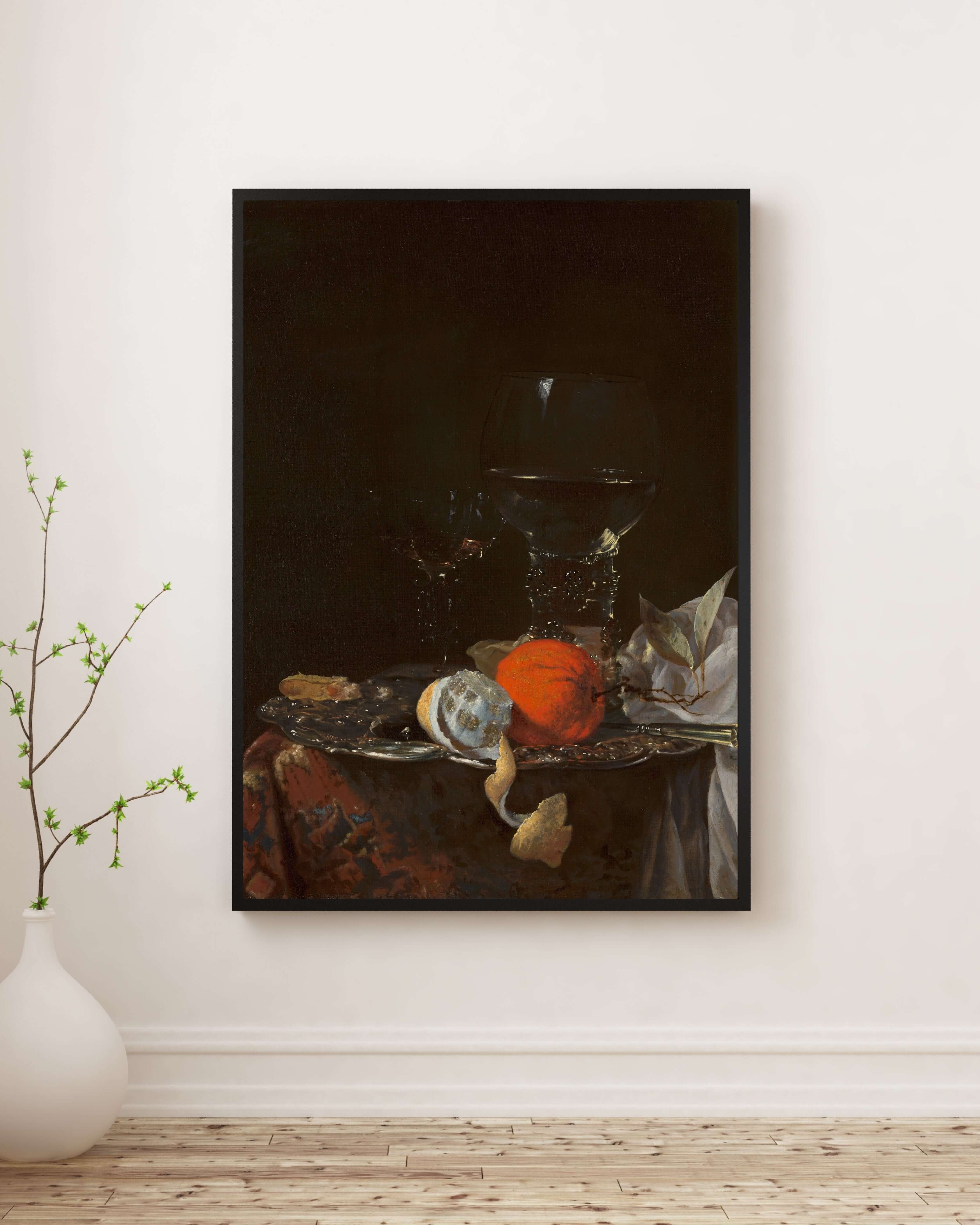 Willem Kalf - Gümüş Tabak Üzerinde Meyve Ve Şarap Kadehleri Ile Natürmort