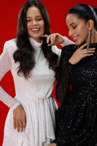 Gira Official-Beyaz Hologram Payetli Boğazlı Mini Elbise-Elbise-11-Milagron.com