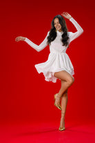 Gira Official-Beyaz Hologram Payetli Boğazlı Mini Elbise-Elbise-2-Milagron.com