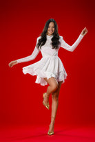 Gira Official-Beyaz Hologram Payetli Boğazlı Mini Elbise-Elbise-4-Milagron.com