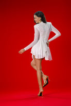 Gira Official-Beyaz Hologram Payetli Boğazlı Mini Elbise-Elbise-7-Milagron.com