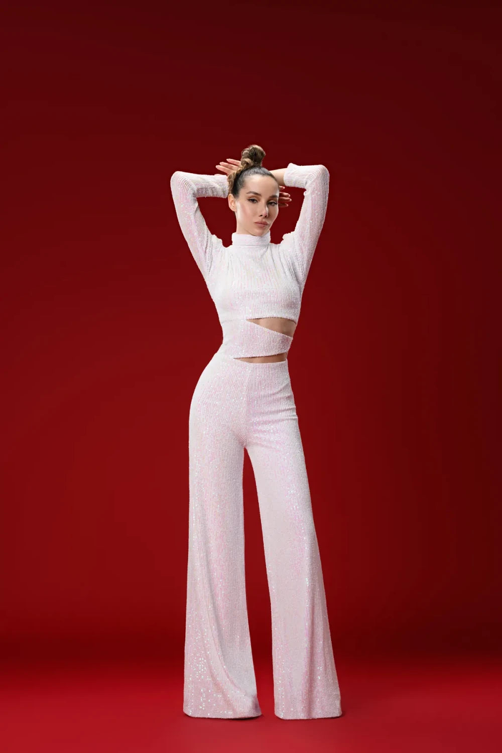 Gira Official-Beyaz Payetli Bel Detaylı Tulum-Tulum-1-Milagron.com