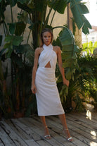 Gira Official-Beyaz Payetli Çapraz Detaylı Midi Elbise-Elbise-1-Milagron.com