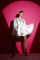 Gira Official-Beyaz Saten Glenli Elbise-Elbise-4-Milagron.com