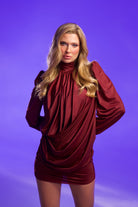 Gira Official-Bordo Drapeli Mini Elbise-Elbise-3-Milagron.com