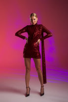 Gira Official-Bordo Payetli Şal Detayı Mini Elbise-Elbise-2-Milagron.com